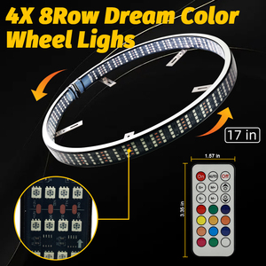 8 rouleaux de lumières LED pour jantes de roues, double rangée, les plus brillantes, série Flow Dream Color, effet de poursuite, étanches, RGB, lumières arrière et d'angle, 12V - Product Image 5