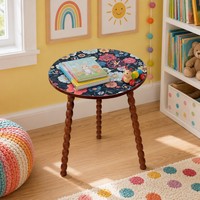 Table d'appoint ronde à motif mandala, pieds en bois massif en spirale détachable, table basse torsadée, style européen pour salon