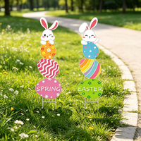 Décoration de jardin de Pâques résistante aux intempéries : Panier à poussière lapin et œufs de Pâques pour pelouse extérieure