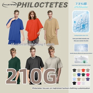 210g 綿混 ビンテージ無地Tシャツ ルーズフィット ヘビーウェイト 半袖 ユニセックス 通気性 夏用 - Product Image 2
