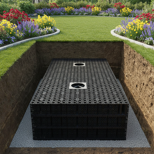 Module de réservoir d'infiltration d'eau pour terrains de jeux d'écoles primaires, sous les pistes, les allées et les chemins de circulation légers, avec géotextile - Product Image 6