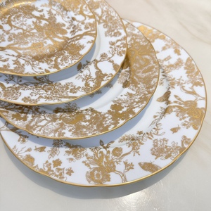 Round Flower Design Melamine Serving <b>Plate</b> Set Sustainable Golden <b>Surface</b> Hotel Restaurant - Product Image 6