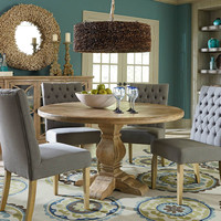 Table ronde de ferme en bois massif de couleur antique, taille personnalisée, style moderne, pour mariage et repas en plein air