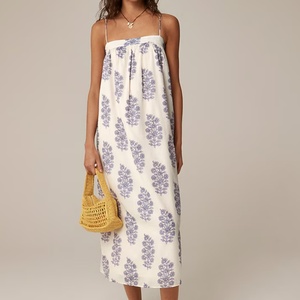 Fabricante de Ropa Personalizada, Vestidos Midi de Algodón Casuales y Elegantes para Mujer, sin Mangas, con Espalda Descubierta, Estampados, de Sarga, para Primavera/Verano - Product Image 1