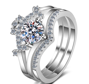Plata 925 Original excelente corte 0,8 Ct prueba de diamante pasado Moissanite Cronw anillo conjunto brillante piedras preciosas anillos de boda para mujeres - Product Image 1