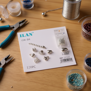 Connettore Ilan per catena a sfera da 6 mm, colore argento, confezione da 120 pezzi, forniture per la creazione di gioielli - Product Image 2