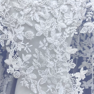 <span class=keywords><strong>Tela</strong></span> de Encaje Bordada con Lentejuelas y Pedrería de Lujo con Diseño Floral <span class=keywords><strong>para</strong></span> Vestidos de Novia y Decoraciones - Product Image 4