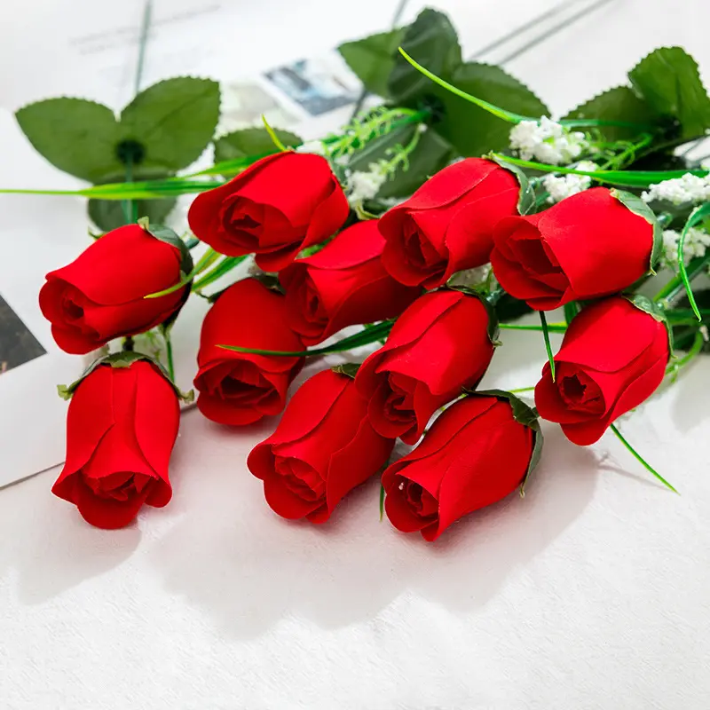 Tanaman bunga mawar beludru buatan, batang tunggal 38CM untuk dekorasi pesta pernikahan kantor