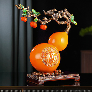 Nouvelle figurine en résine époxy de style chinois, gourde Ruyi en forme de kaki, forme personnalisée, décoration d'entrée de bureau, luxe léger, haut de gamme - Product Image 2