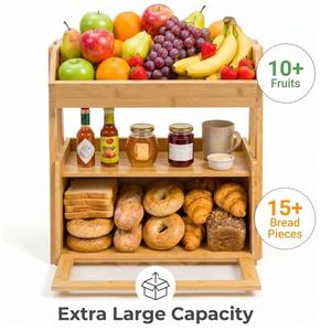 Boîte à pain en bambou avec panier à fruits 2 en 1, rangement multi-niveaux pour le pain et les fruits - Product Image 2