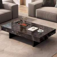 Table basse rectangulaire de luxe en pierre frittée blanche pour hôtel et maison