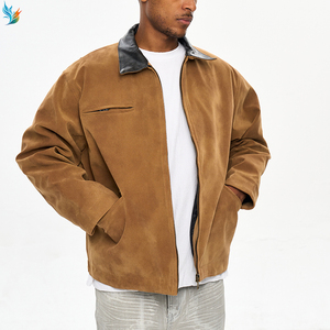 Chaqueta de Trabajo Estilo Detroit para <span class=keywords><strong>Hombre</strong></span>, en Gamuza Sintética Premium, Color Marrón, con Cierre, Estilo Casual, con Cuello de Cuero - Product Image 5