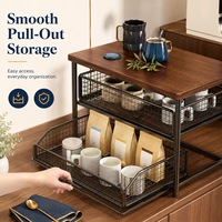 Organisateur de dosettes de café avec tiroir, support de machine à café pour comptoir, étagère de rangement multi-niveaux pour bar à café, pour tasses et accessoires