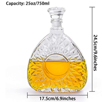 Carafe en verre antique vide de haute qualité, transparente, 25 oz/750 ml, en forme de bouteille en verre avec bouchon hermétique pour vin, whisky, brandy