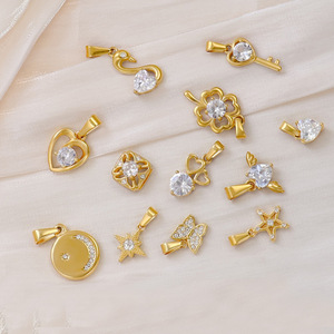 Zirconia <b>Charm</b> Pendant Series | 18K PVD Gold-Plated Stainless Steel | Heart, Swan, Butterfly, Star & Moon, <b>Angel</b> Wings, Crystal - Product Image 4