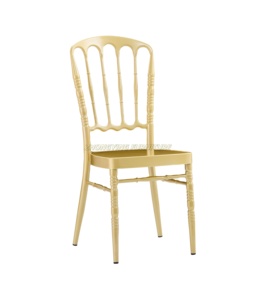 Napoleón Restaurante Silla de comedor Marco dorado de lujo Banquete de boda de clase alta Fiesta Alquiler Estilo apilable Metal - Product Image 1