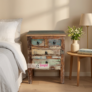 Mesitas de Noche de Madera Reciclada, Mesita de Noche Pequeña con Cajones para Dormitorio, Sala de Estar, Muebles Hechos a Mano para Habitación de Hotel - Product Image 4
