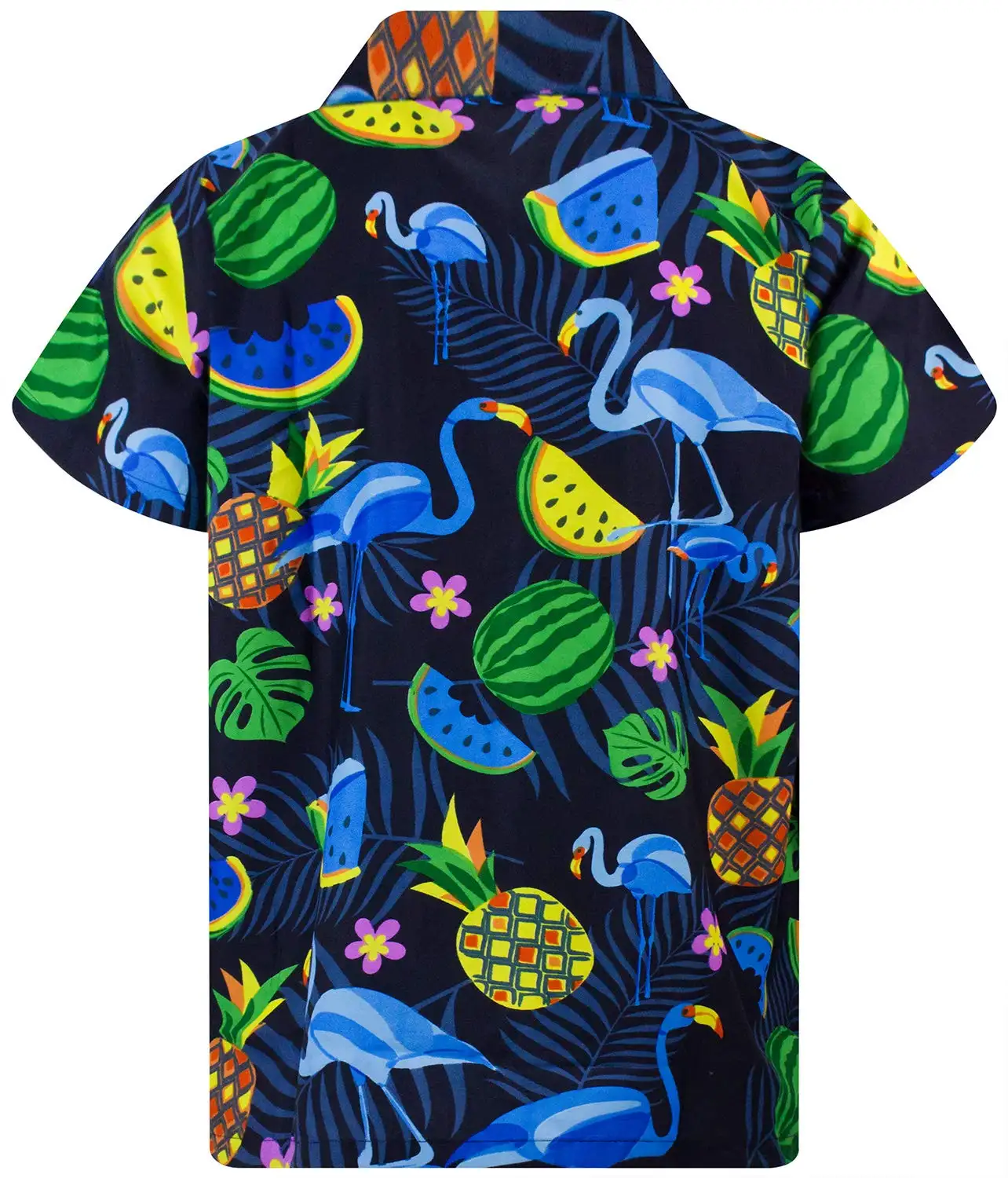 Hawaii hemd für Männer Funky Casual Button Down Kurzarm-Hawaii hemd Sehr laute Unisex-Flamingos-Wassermelone