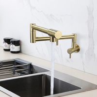Robinet de cuisine mural moderne en acier inoxydable à trou unique, robinet d'eau froide simple, double poignée pliable et flexible