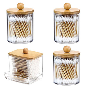Paquete de 4 dispensadores de hisopos, tarros de plástico tipo boticario, organizadores de maquillaje para tocador, almacenamiento, recuerdos para fiestas - Product Image 5