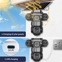 Cámara de seguridad de red PTZ para exteriores de 6MP con visión nocturna Cámara solar de tres lentes con panel de 8W Detección de movimiento 4G