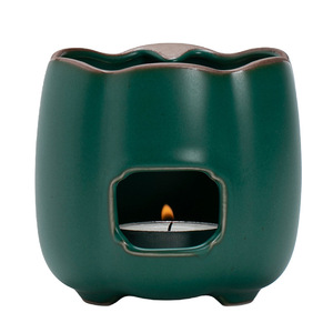 Ensemble chauffe-thé en céramique vert foncé avec base à bougie pour la préparation du thé en voyage - Product Image 2