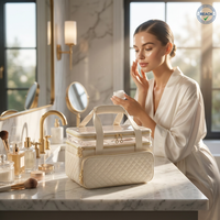 Nouvelle Trousse de Toilette Double Couche de Luxe pour Femme Moderne, avec Base Renforcée et Compartiment Spacieux, Idéale pour le Salon