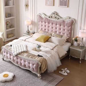 Lit de princesse avec rangement, style américain, en bois massif, dossier en velours, luxe léger, haut de gamme, moderne français, pour chambre principale, 212x212cm - Product Image 3