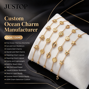 Pulsera con dije de sol al por mayor, pulsera con dije de medallón personalizado, joyería de acero inoxidable 316L chapada en oro PVD de 18K - Product Image 2