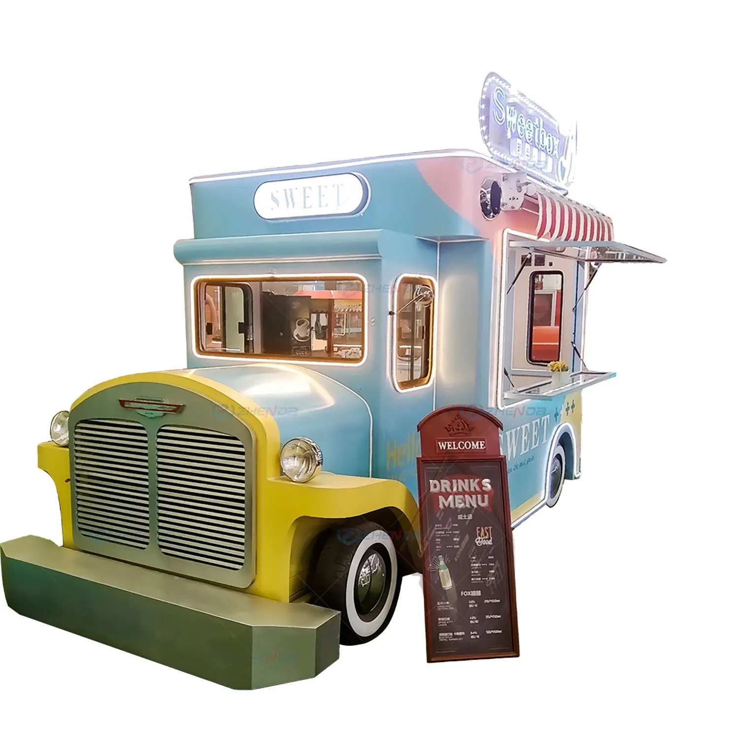 ヨーロッパの街で人気の屋外モバイルキッチンアイスクリームコーヒー自動販売ダイニングカー/フードトラック