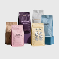 Sachet de café OEM mat à quatre soudures avec valve, logo personnalisé, fermeture éclair refermable, qualité alimentaire BOPP/AL/PE pour café moulu, grains de café, thé