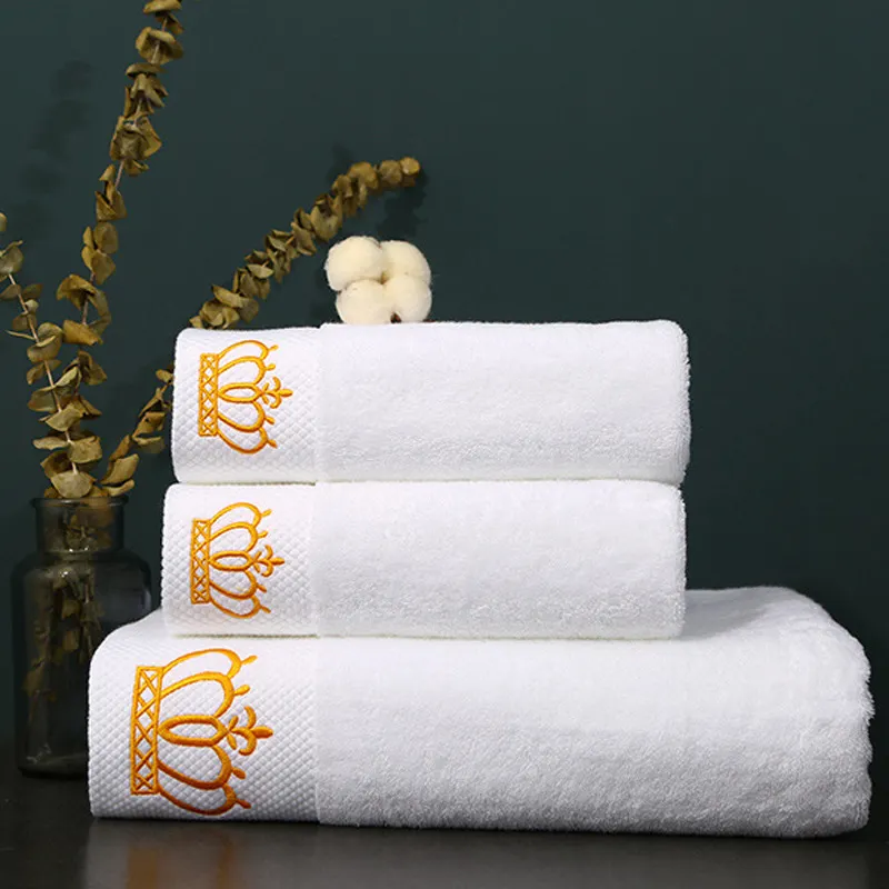 Couronne LOGO personnalisé haut de gamme hôtel SPA 100% coton serviette épaississante super absorbant doux visage main ensemble de serviettes de bain pour hôtel