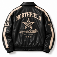 Blouson en cuir style course vintage avec broderie personnalisée et écussons étoiles, fermeture éclair, pour homme, pour commande en gros