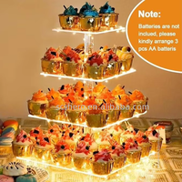 Support à cupcakes moderne à 4 niveaux en acrylique avec guirlande lumineuse LED, présentoir de gâteaux pour le thé de l'après-midi, pour mariages, anniversaires, événements
