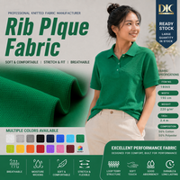 Tissu piqué côtelé C/T 220 g/m² 50 % coton 50 % polyester extensible respirant texturé tricoté pour polo, t-shirt et vêtements décontractés
