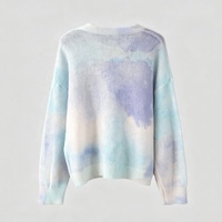 Pull en maille mohair tie-dye Tyan, col rond, ample, oversize, pour femme, bleu clair, violet, imprimé aquarelle, décontracté