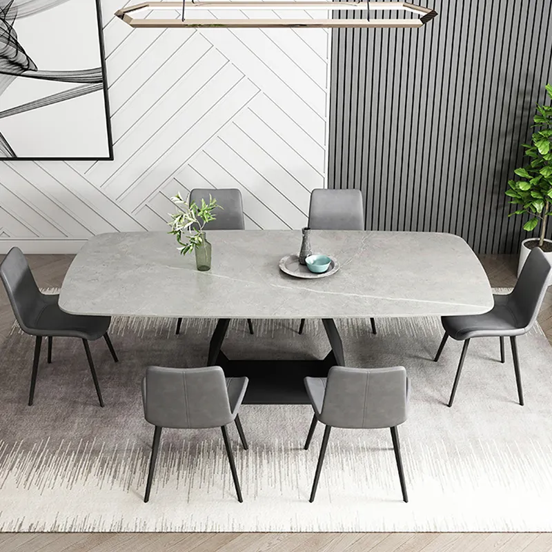 Plateaux de cuisine de luxe italiens modernes table de salle à manger rectangulaire en marbre avec pied en acier inoxydable