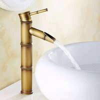 Robinet de salle de bain à trou unique en cuivre antique moderne Robinet de lavabo unique avec bassin en bambou Noyau de valve en céramique pour eau chaude et froide