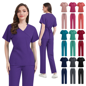 Women's V-Neck Scrub Sets With Drawstring Pants Hospital Uniforms For Nurses And Medical Staff In Multiple Colors - Product Image 1