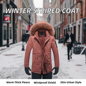 Winter Solid Color Hooded <b>Men's</b> Fleece <b>Jacket</b> Plain Dyed <b>Long</b> Stand Collar Polyester/Cotton Thick Slim Fit - Product Image 2