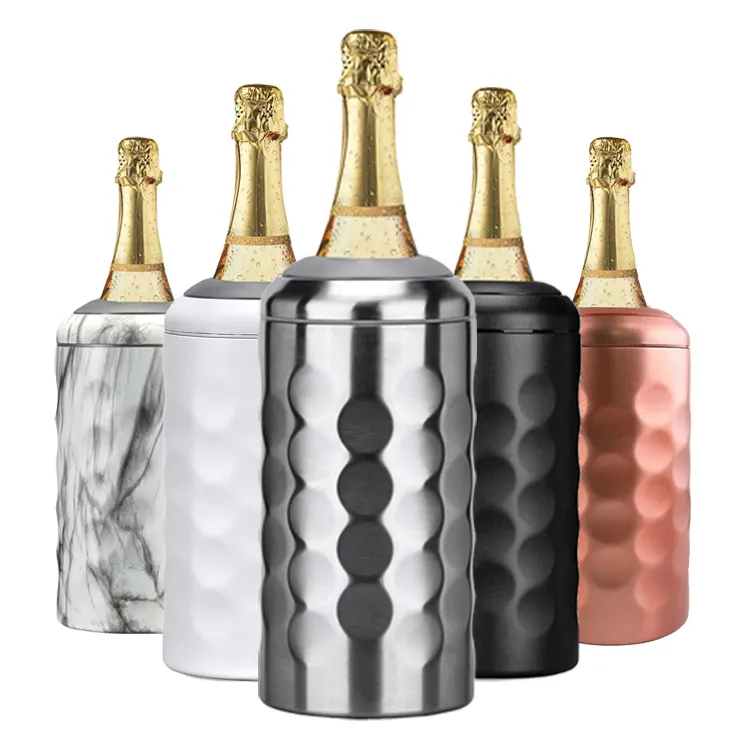 Reekoos personalizado portátil sin hielo Metal champán enfriador de vino aislado doble pared de acero inoxidable botella de vino enfriador cubo