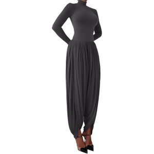 Mono personalizado 2026 para mujer, cuello alto, manga larga, asimétrico, plisado, vestido de club, conjunto de pierna ancha para mujer - Product Image 2