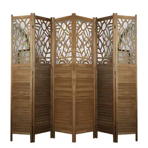 6 panes brown color Modern partition wall living screens movable wood room dividers partitions screen folding