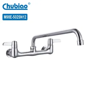 ก๊อกน้ำ2-Handle ติดผนังมาตรฐานอเมริกันโครเมี่ยมขัดติดผนังก๊อกน้ำยูทิลิตี้