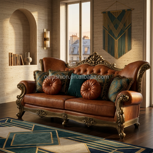 Divano in Legno Massello Intagliato a Mano con Rivestimento in Pelle - Stile Classico Europeo di Lusso per Progetti di Ville e Hall di Hotel (OEM/ODM) - Product Image 1