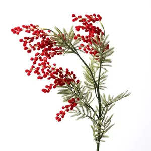 Produit phare : <span class=keywords><strong>Fleurs</strong></span> et plantes décoratives artificielles en plastique et peluche, 3 fourches, baies rouges, pour décoration de Noël et de la maison - Product Image 1
