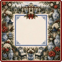 Tapis de Mahjong de Noël Chinoiserie, Grandmillennial Holiday Blue White Ginger Jar Manor Garden, Tapis de jeu de Mahjong