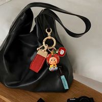 Porte-clés mignon pour bébé fille, style anime, avec sangle en cuir, pendentif dessin animé, breloque de sac, accessoire pour clés de voiture