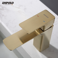 Robinet de salle de bain moderne de luxe en laiton, monotrou, à poser sur le plan, avec poignée unique, eau chaude/froide, finition brossée, cartouche céramique