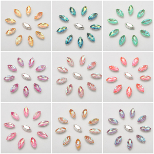 Zhubi 7X15MM dos plat oeil de cheval <span class=keywords><strong>verre</strong></span> strass avec griffe d'argent <span class=keywords><strong>Marquise</strong></span> à la main coudre sur strass vêtements sac accessoires - Product Image 6